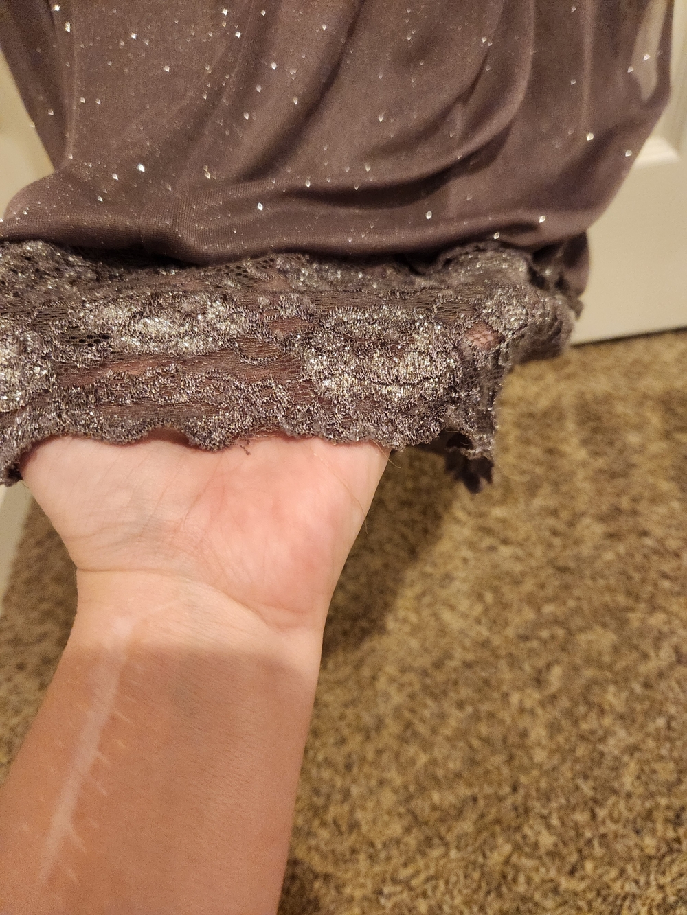 Studio Y Sparkle Lace Hem Short Sleeve Top - Mauve - Picture 5 of 6